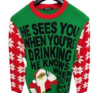 Followme Ugly Christmas Crew Neck Sweater He Sees You Sh** Faced Size XL